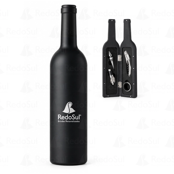 Kit Vinho Personalizado Formato Garrafa com 4 Peças Kit Vinho Personalizado Formato Garrafa com 4 Peças