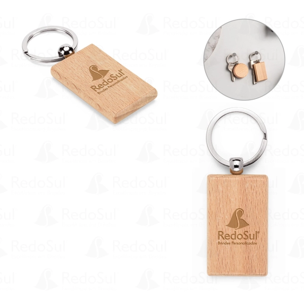 RD 95091-Chaveiro personalizado retangular em madeira de faia