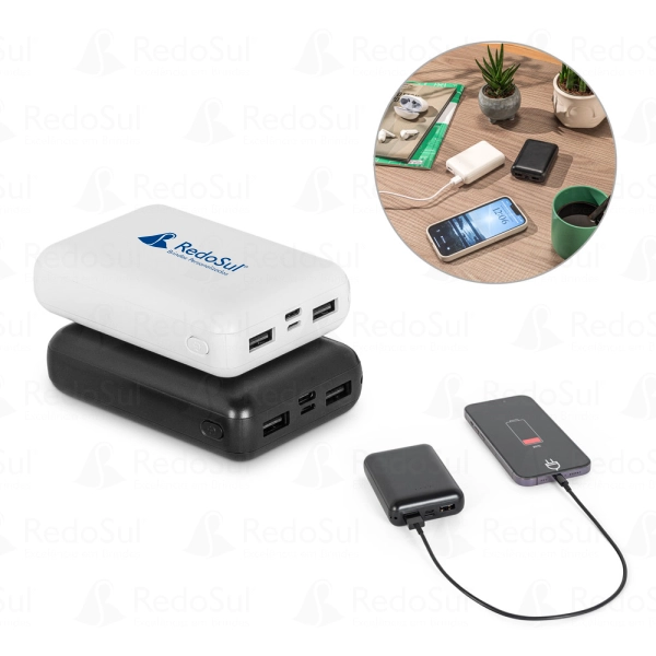 Bateria portátil personalizada em ABS reciclado e capacidade de 10 mil mAh